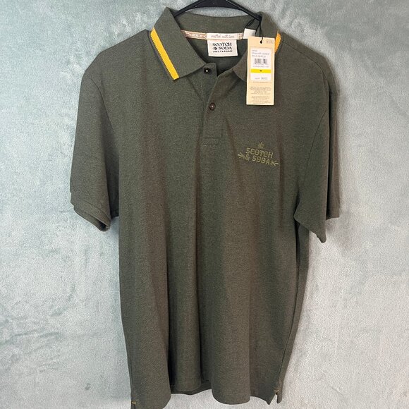 Scotch & Soda Pique SS Polo Mens Medium Heritage Green Heather NWT Cotton - Picture 1 of 12